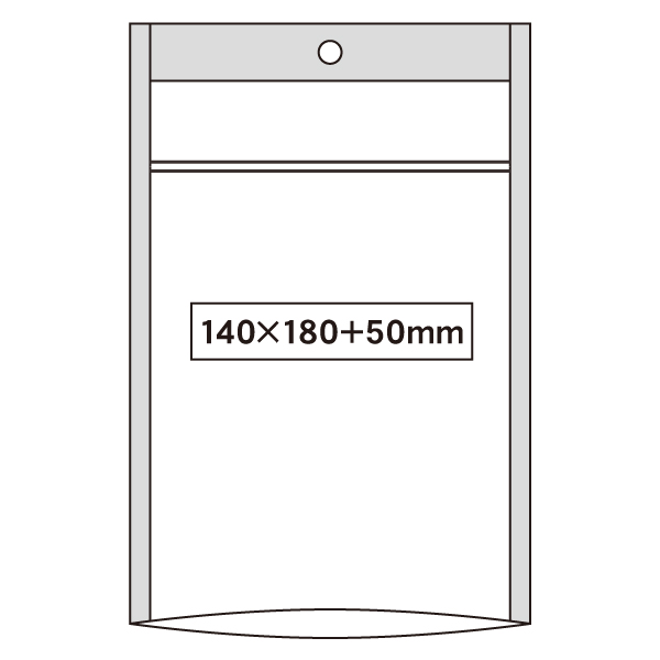 JPO-F チャック付透明三方袋 140×180＋50mm フック穴付